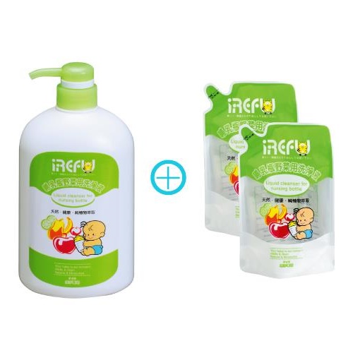 愛得福【iRefu】哺乳瓶野菜用洗淨液 1 瓶 + 補充包 2 包